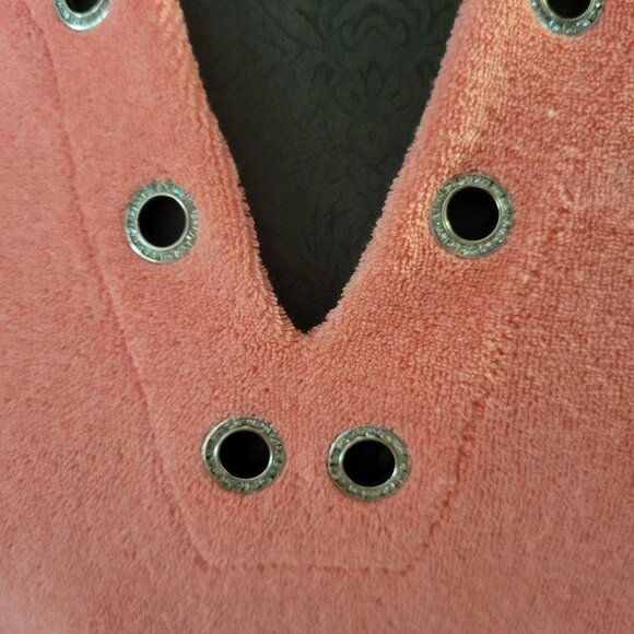 Quacker Factory Coral Terrycloth Top W/Metal Grommet Neckline 1X Short Sleeve Wo - Picture 4 of 6